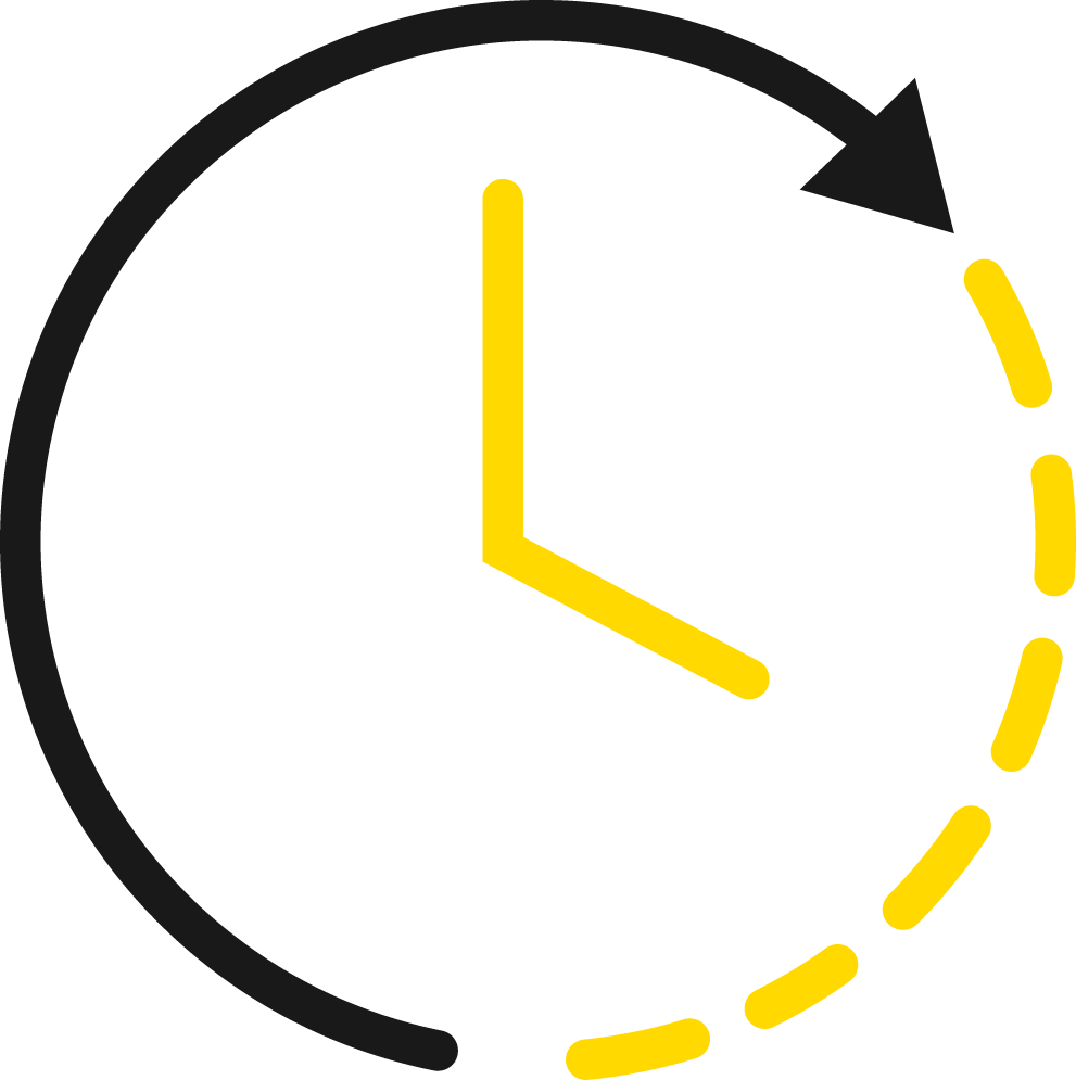 Icon Timing: Offene Uhr mit Pfeil
